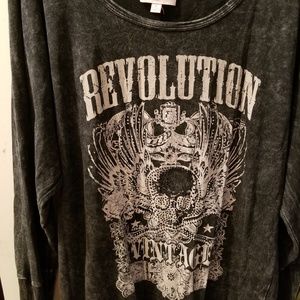 Distressed long sleeve blinged tee